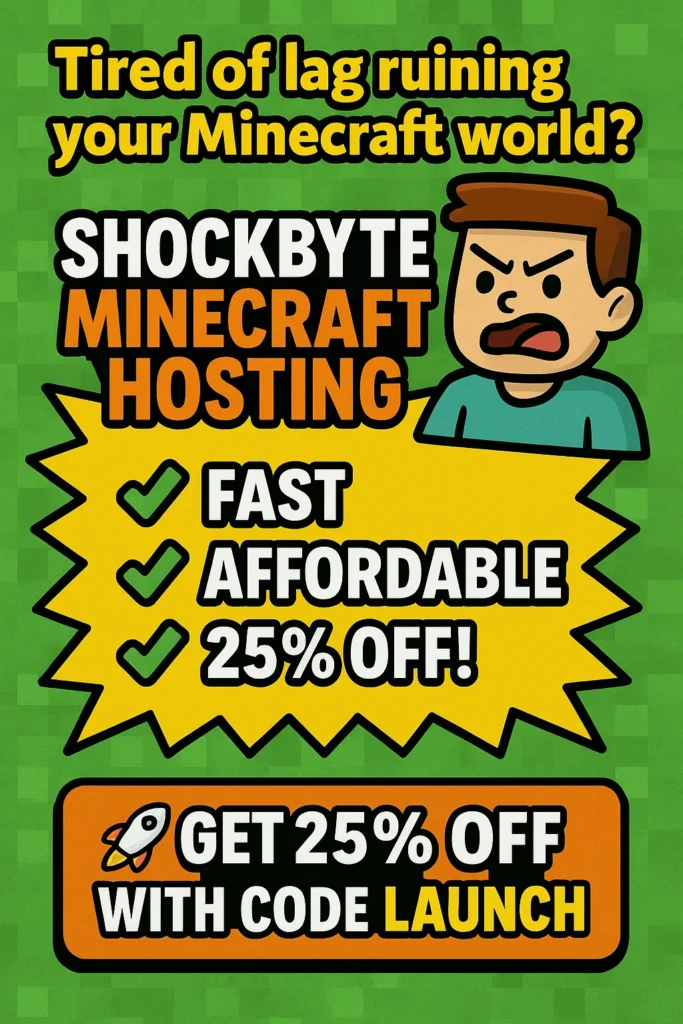 Shockbyte Minecraft Hosting Review -Coupon code LAUNCH for 25% OFF