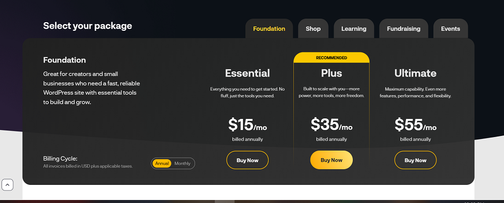 StellarSites 2025 offers five purpose-built plan categories.