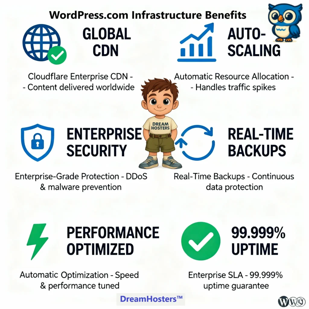 WordPress.com Infrastructure Benefits: Six enterprise-grade features included in managed hosting platform.